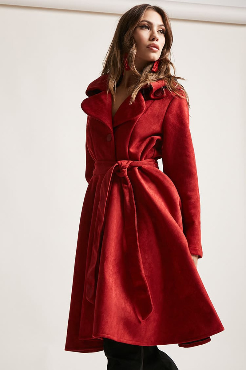 A'GACI Faux Suede Belted Coat | Hermosaz