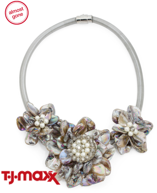 Mother Of Pearl 3 Flower Crystal Collar Necklace | Hermosaz