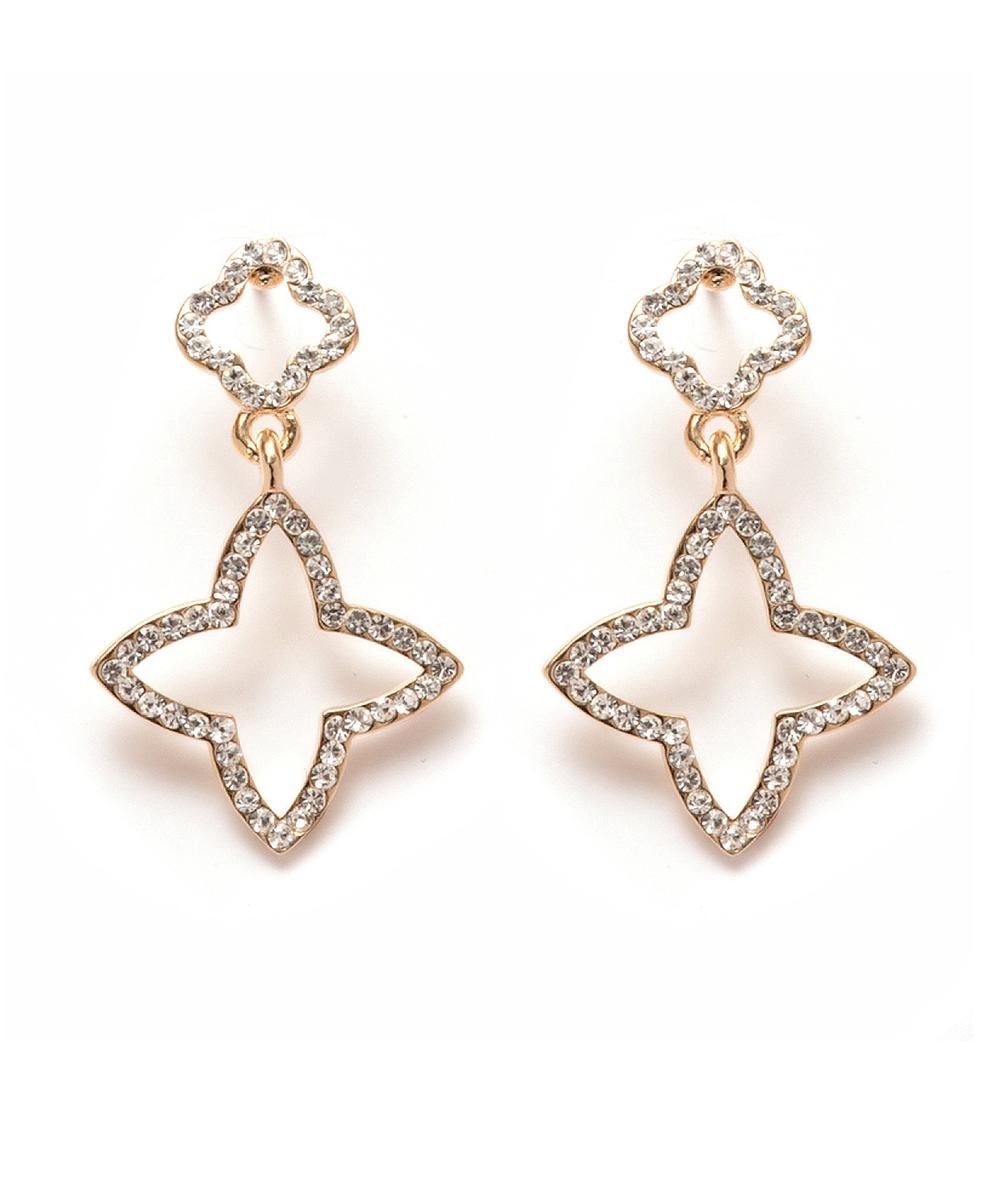 Gold And White Swarovski Elements Star Drop Earrings