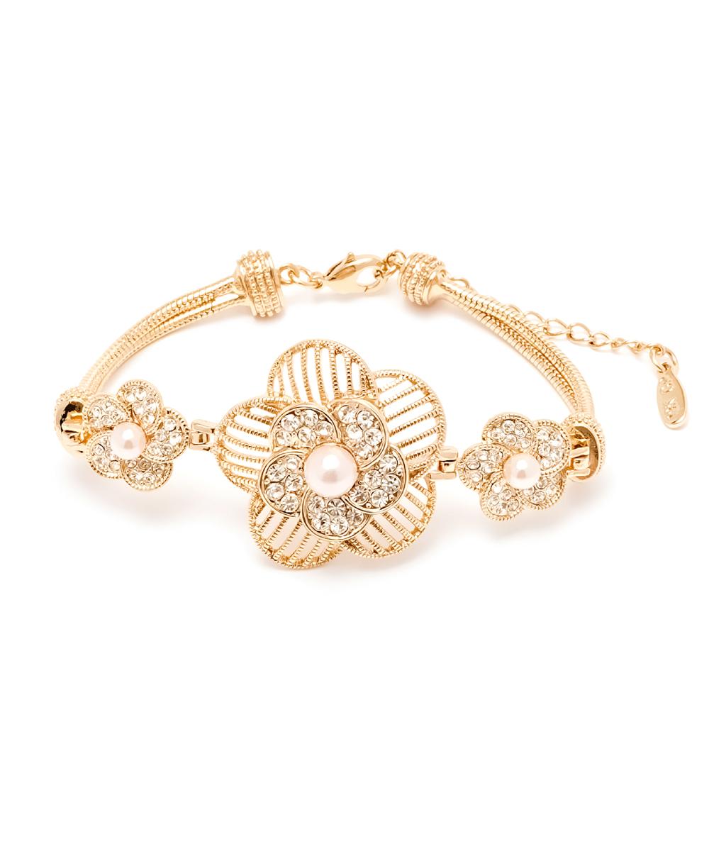 Natural Shell Pearl And Swarovski Elements Flower Bracelet
