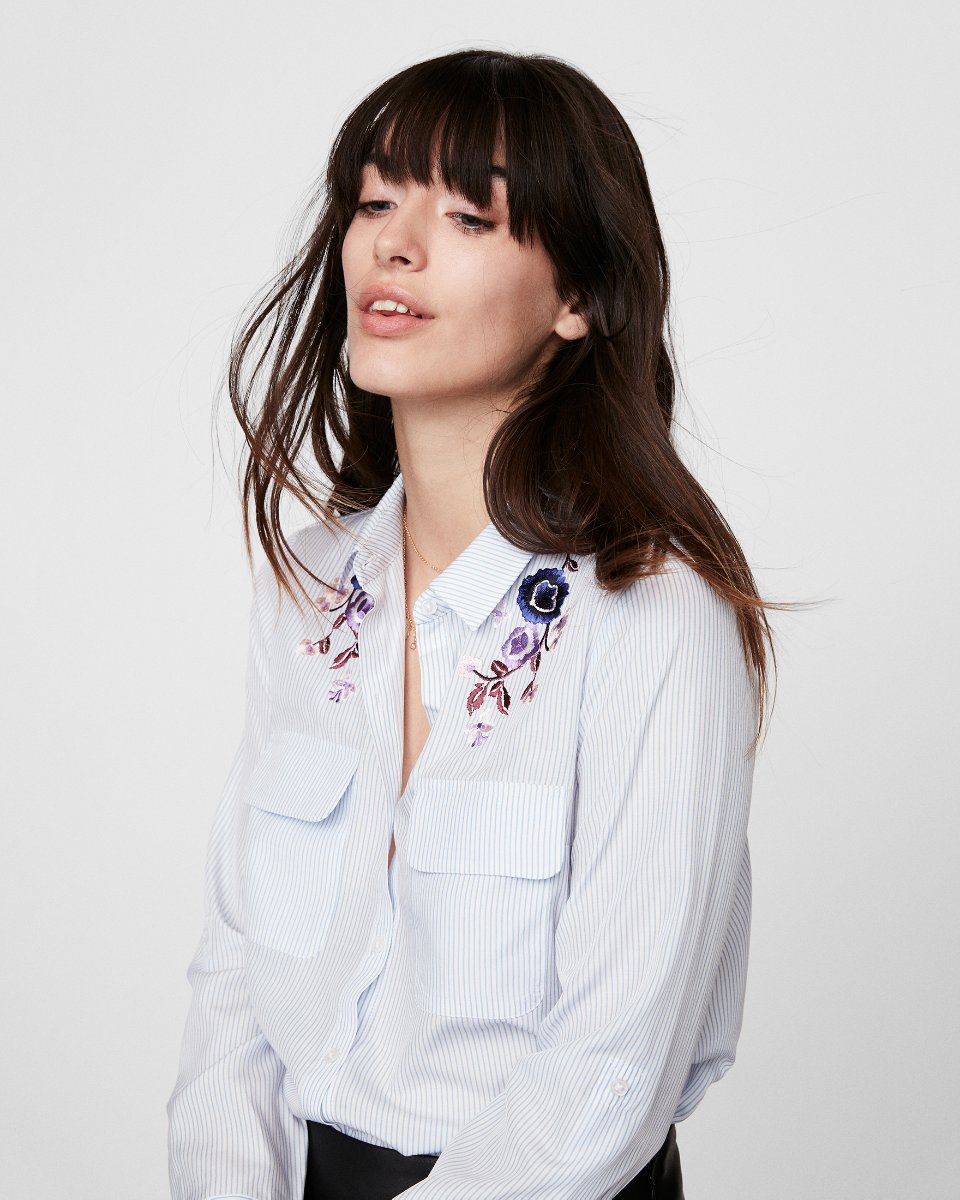 Floral Embroidered Striped City Shirt By Express