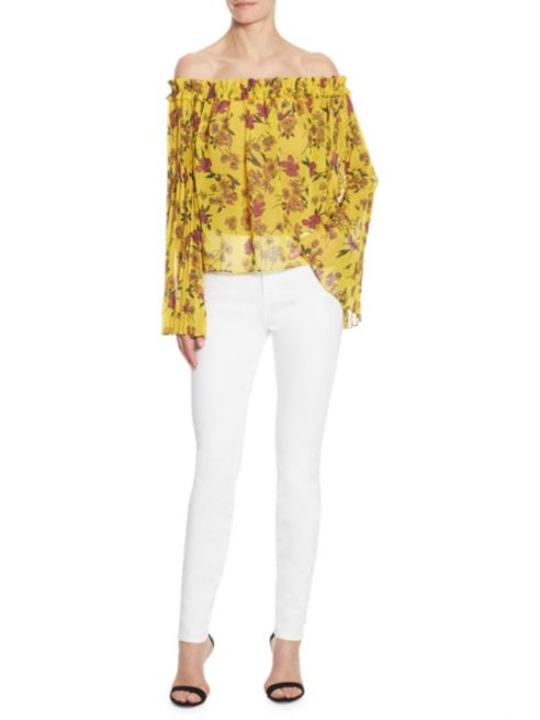 Scripted
Pleated Off-The-Shoulder Floral-Print Blouse