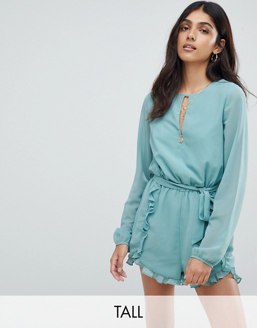 Glamorous Tall Romper With Frill Shorts And Tie Waist