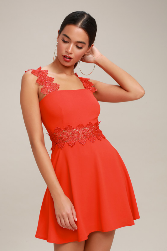 VISUAL TREAT RED LACE SKATER DRESS
