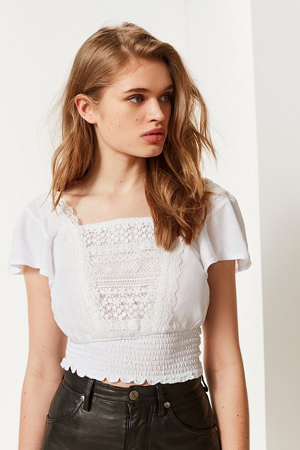 UO Forever Yours Lace Cropped Smock Top
