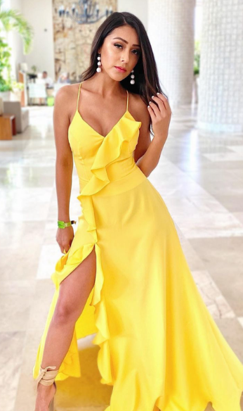 Vanessa Estrella yellow dress