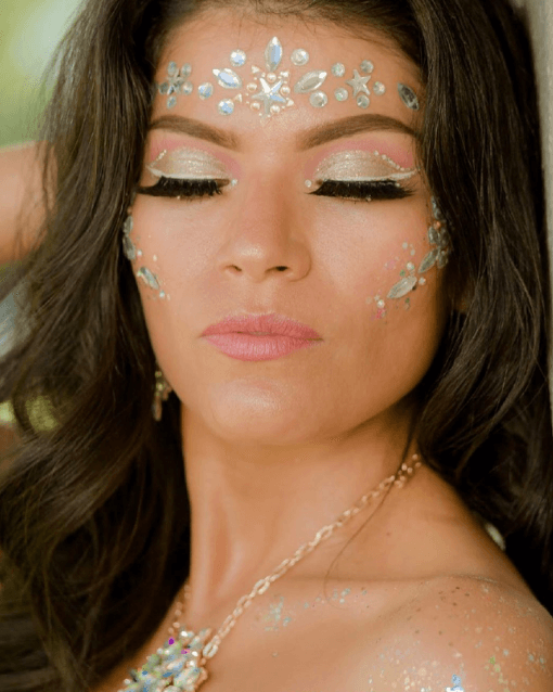 Luz wearing diamonds on her face