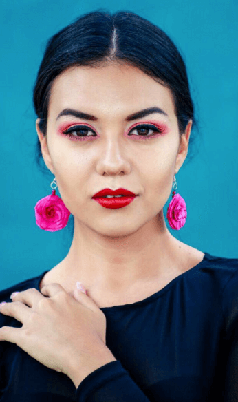 Alexandra in pink floral earrings