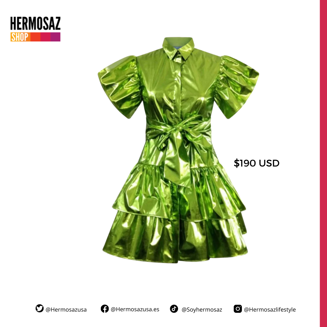 vestido verde metalico